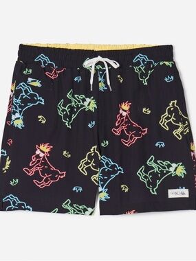 Men's Black Neon GOAT USA Swim Trunks with Elastic Waist